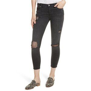 Free People, Fishnet Crop Skinny Jeans, Black, Size 26, NWT
